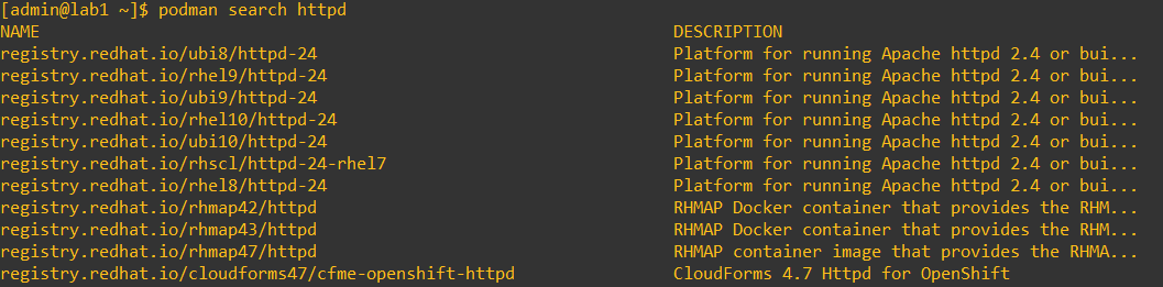 Podman search output placeholder